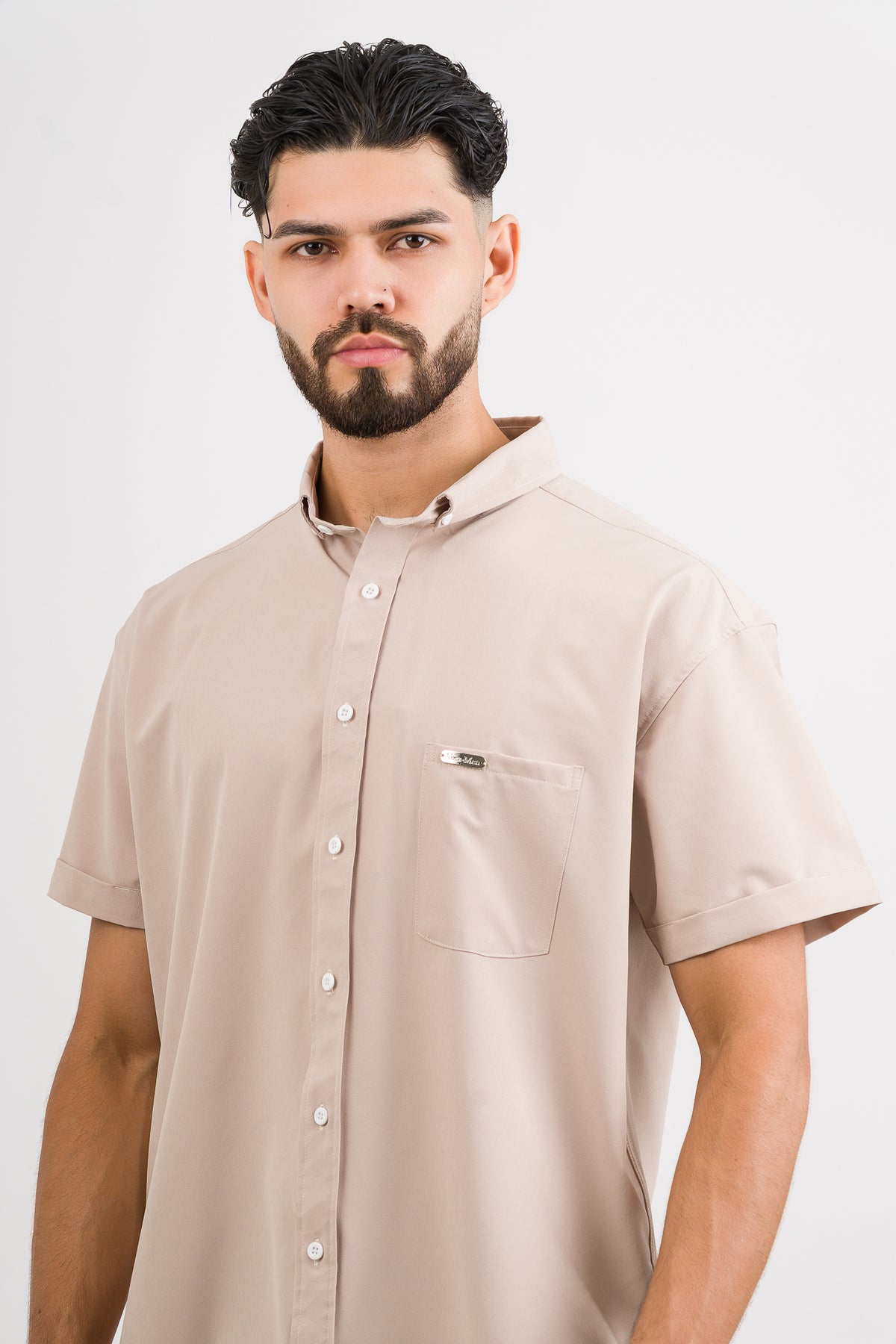 Camisa Button Triple Beige - Voszmen