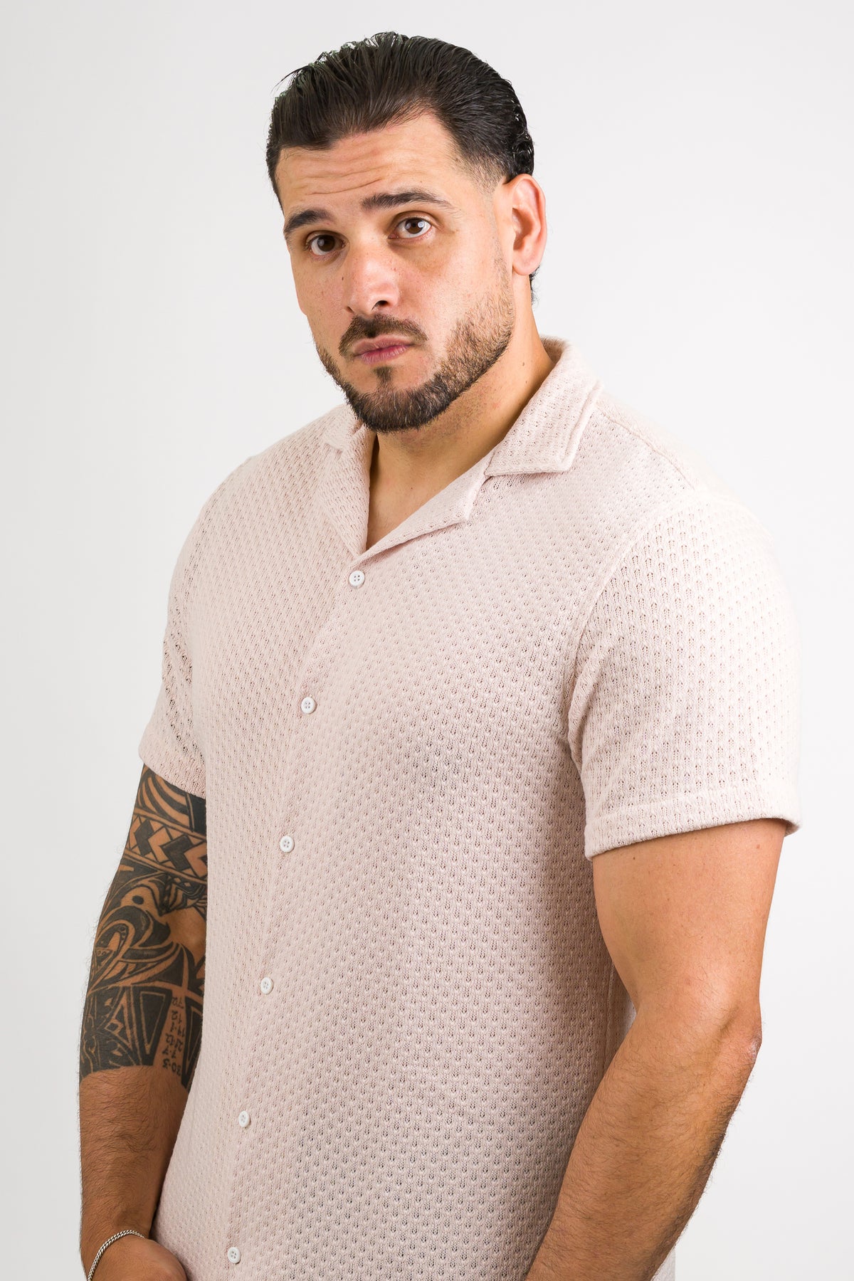 Camisa Over Tejida Mc Beige - Voszmen
