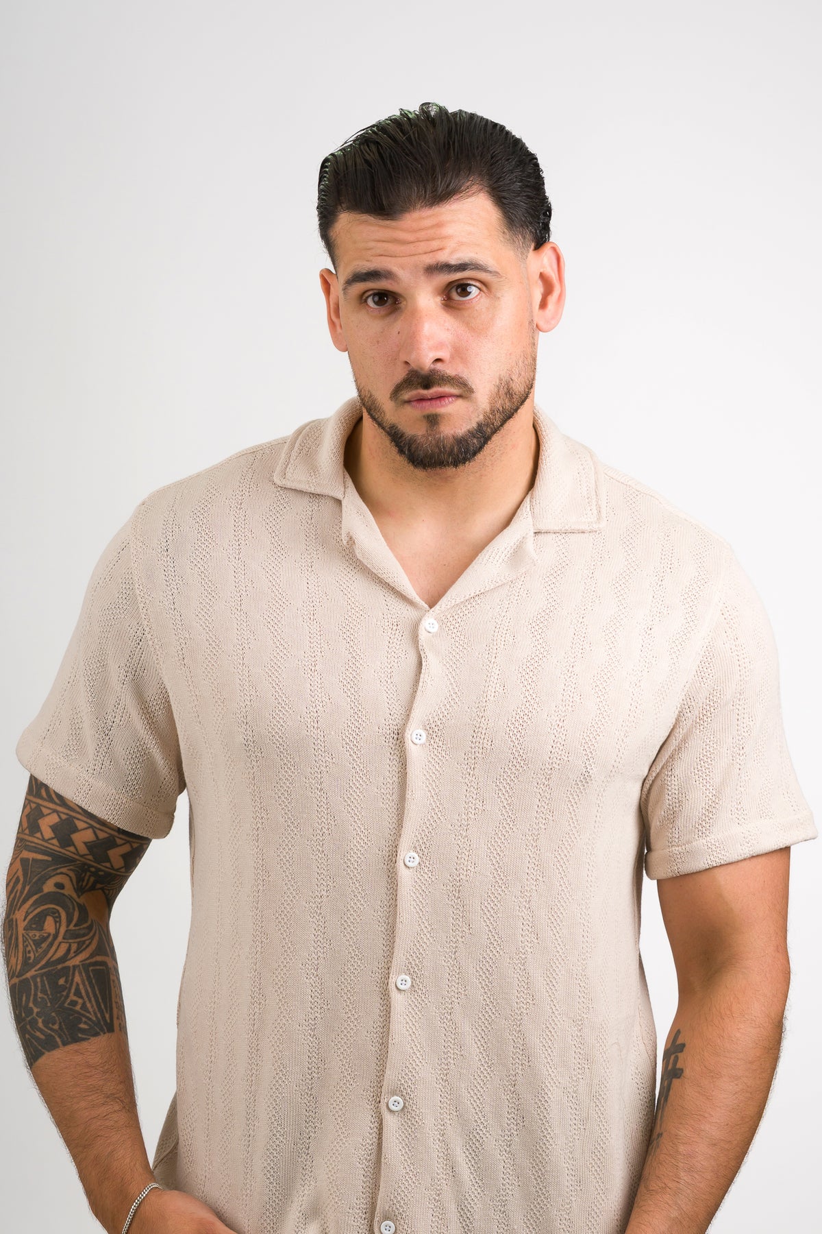 Camisa Over Tejida Mt Beige - Voszmen