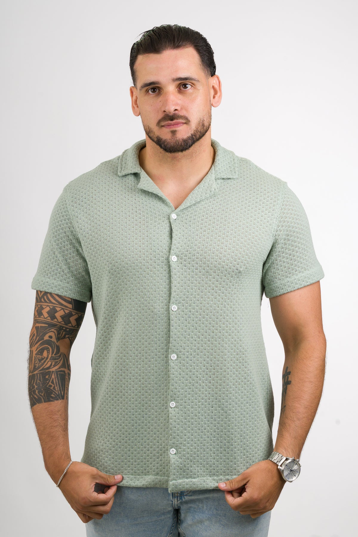 Camisa Over Tejida Mc Verde Pastel - Voszmen