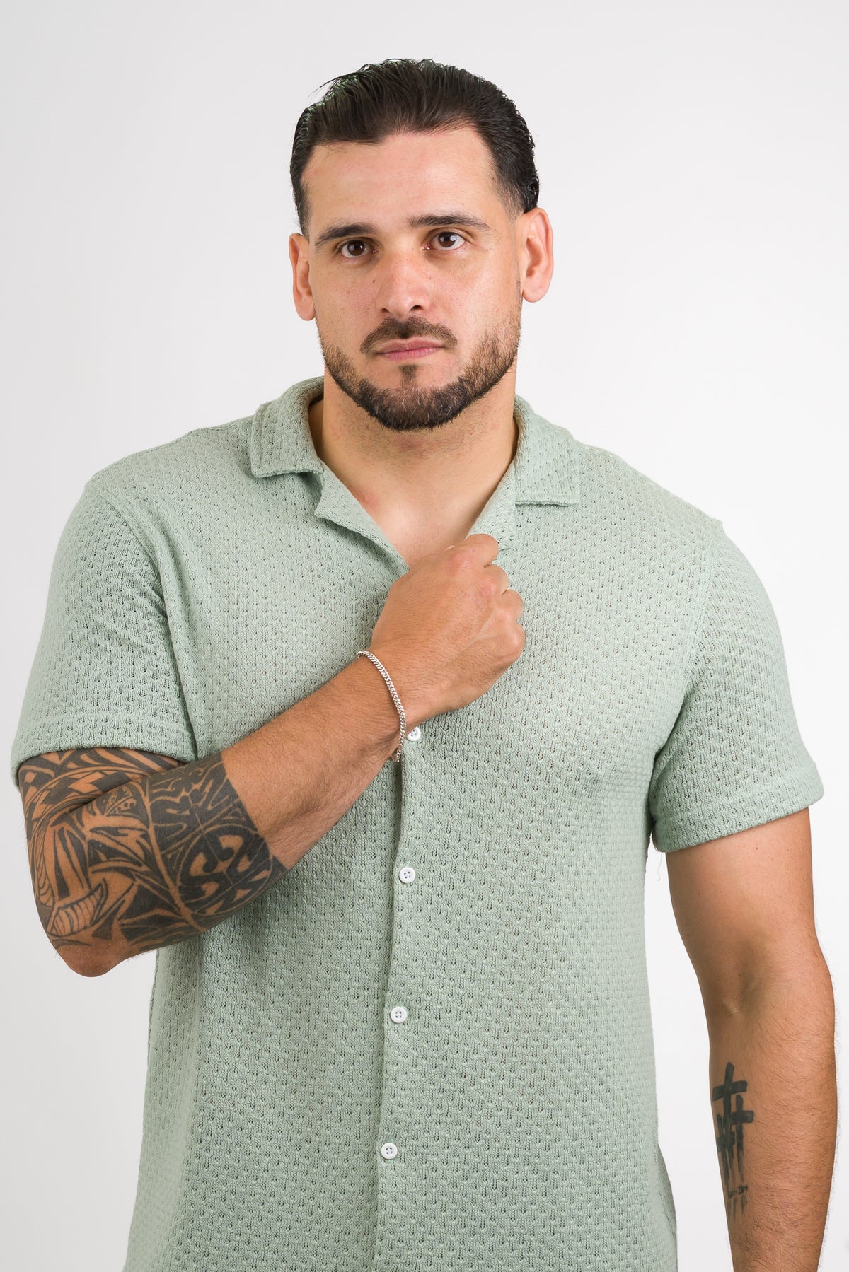 Camisa Over Tejida Mc Verde Pastel - Voszmen