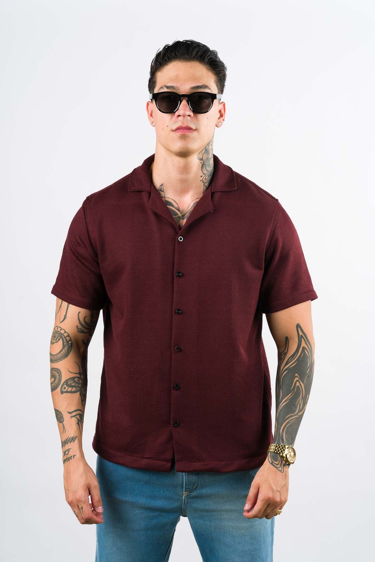 Camisa Over Tejida LN Vino - Voszmen