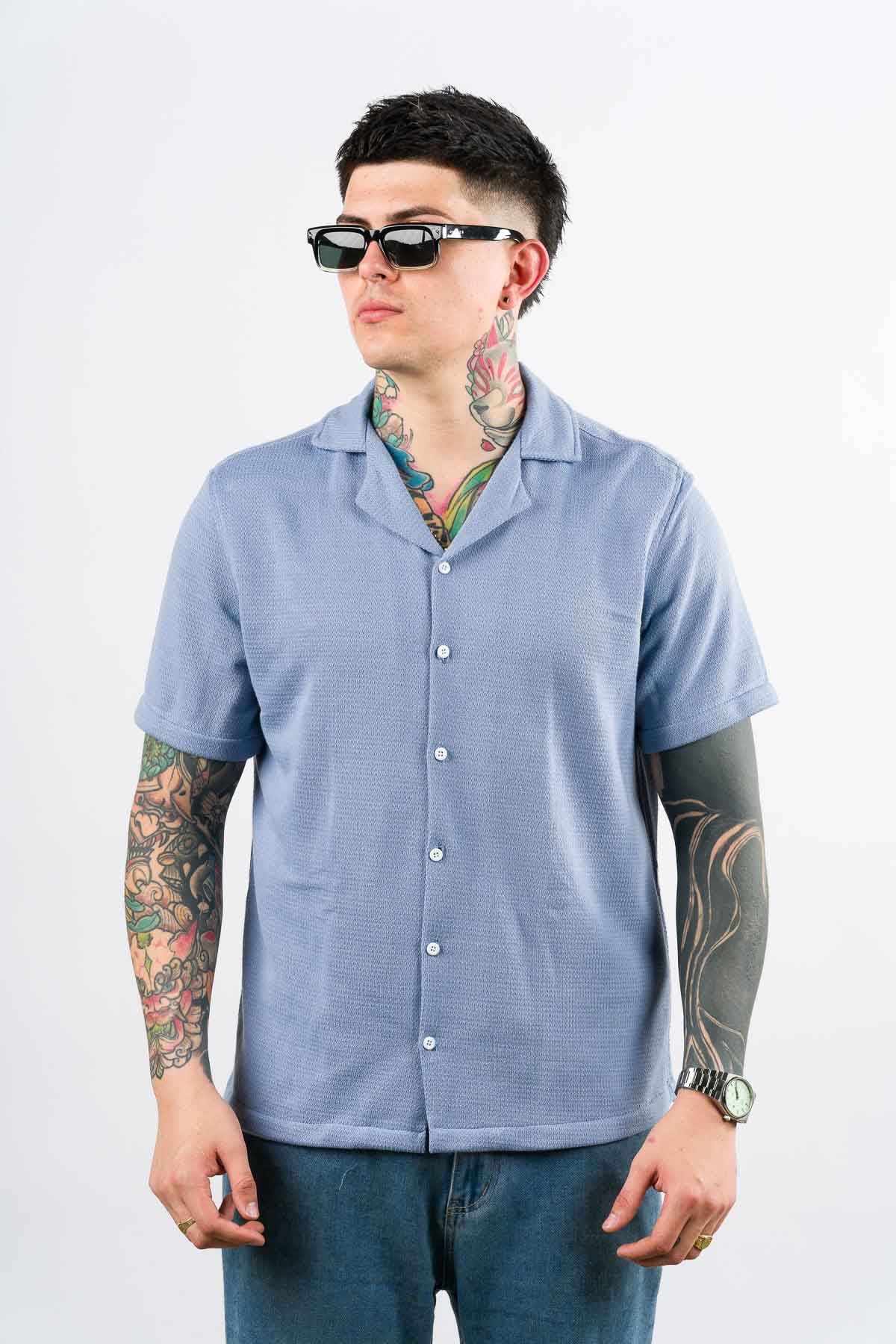Camisa Over Tejida LN Celeste - Voszmen