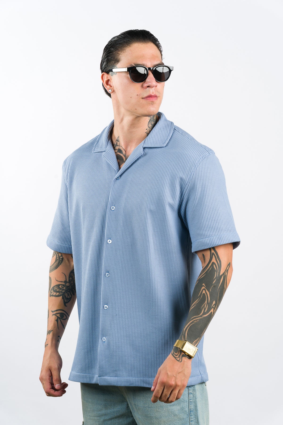 Camisa Text Q Celeste Pastel