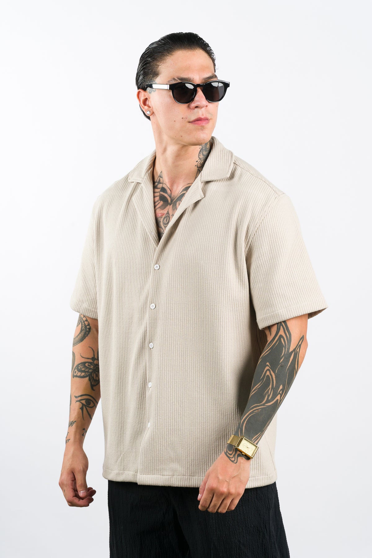 Camisa Over Tejida W Beige - Voszmen