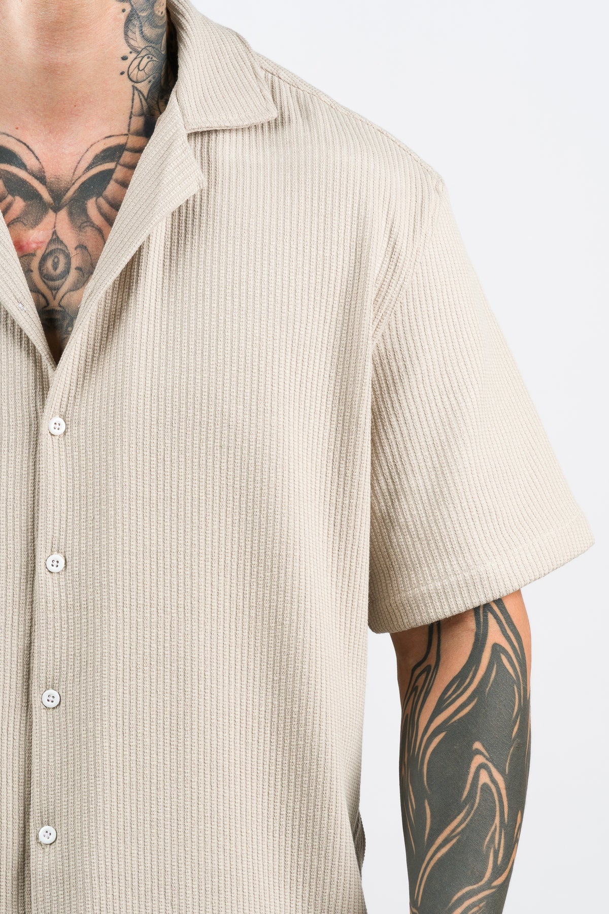Camisa Over Tejida W Beige - Voszmen