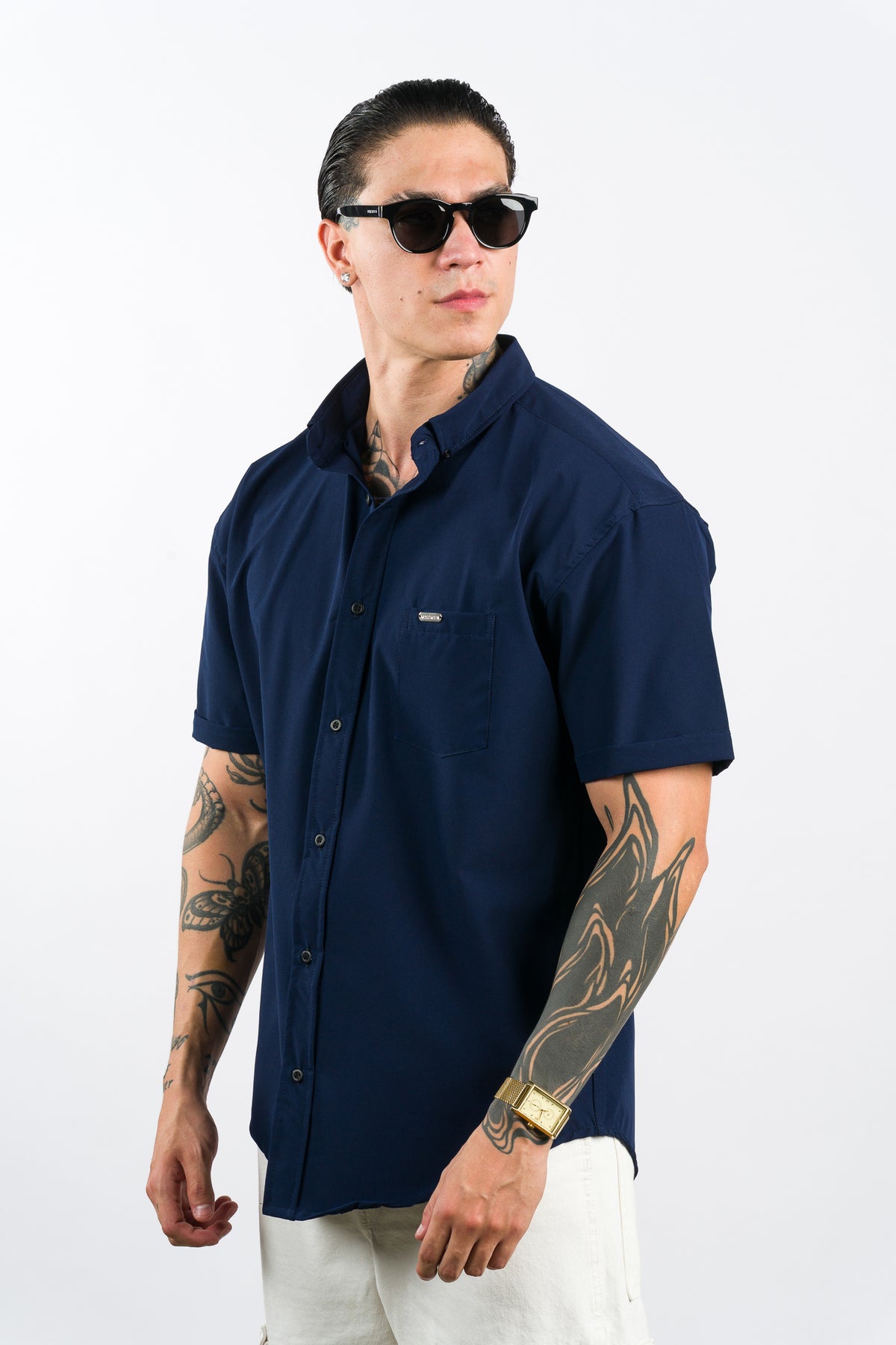 Camisa Button Triple Azul Navy