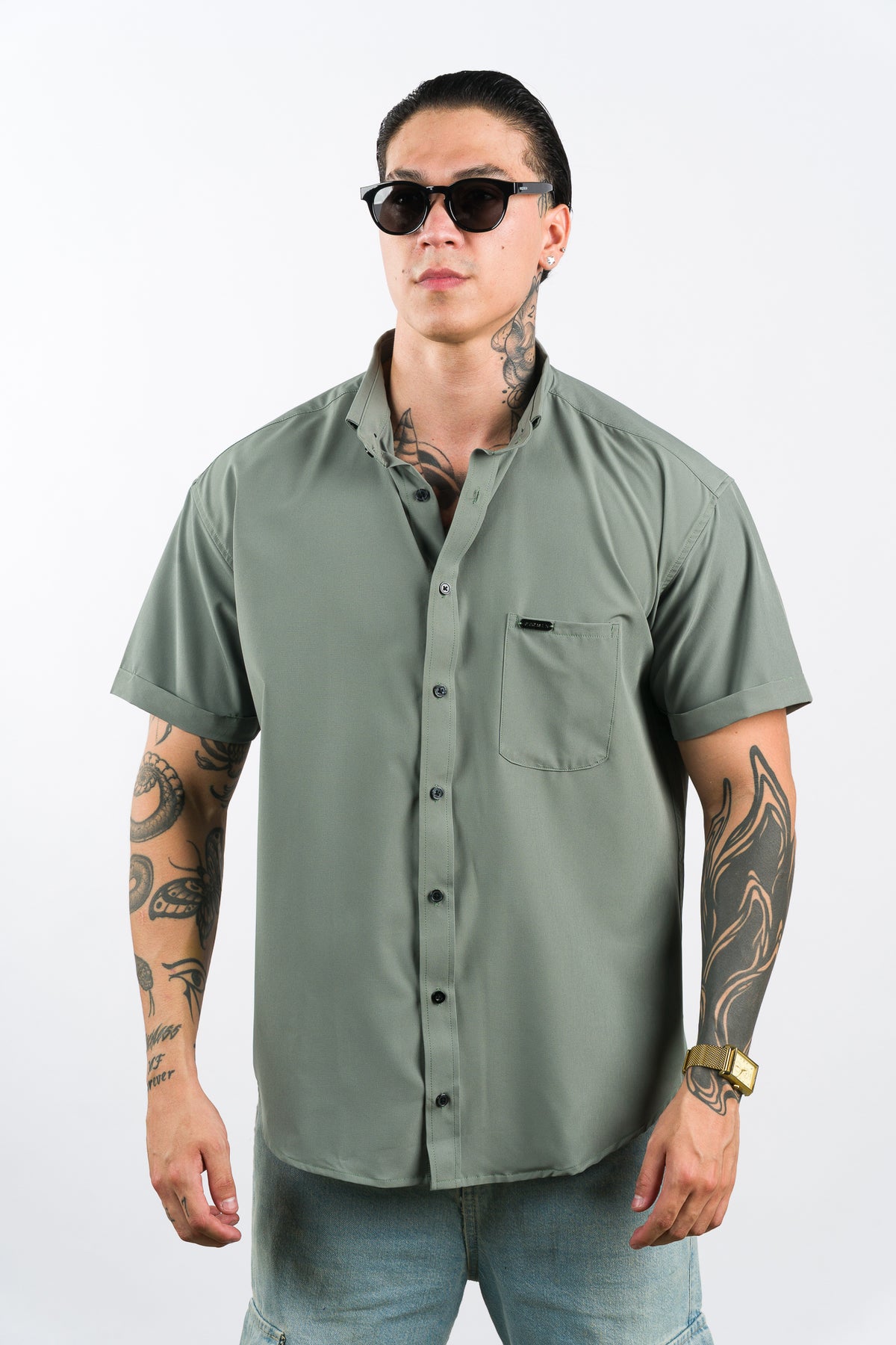 Camisa Button Triple Verde Olivo