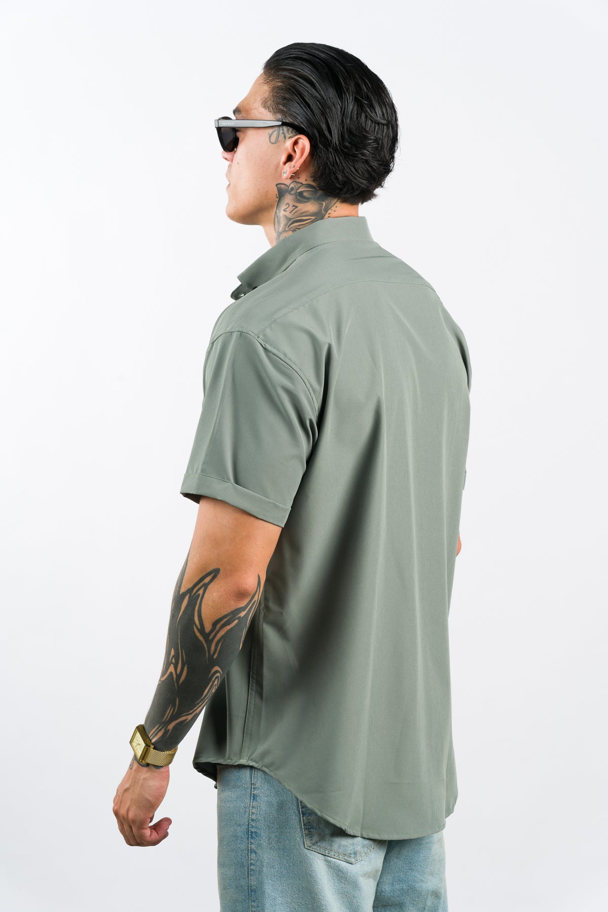 Camisa Button Triple Verde Olivo
