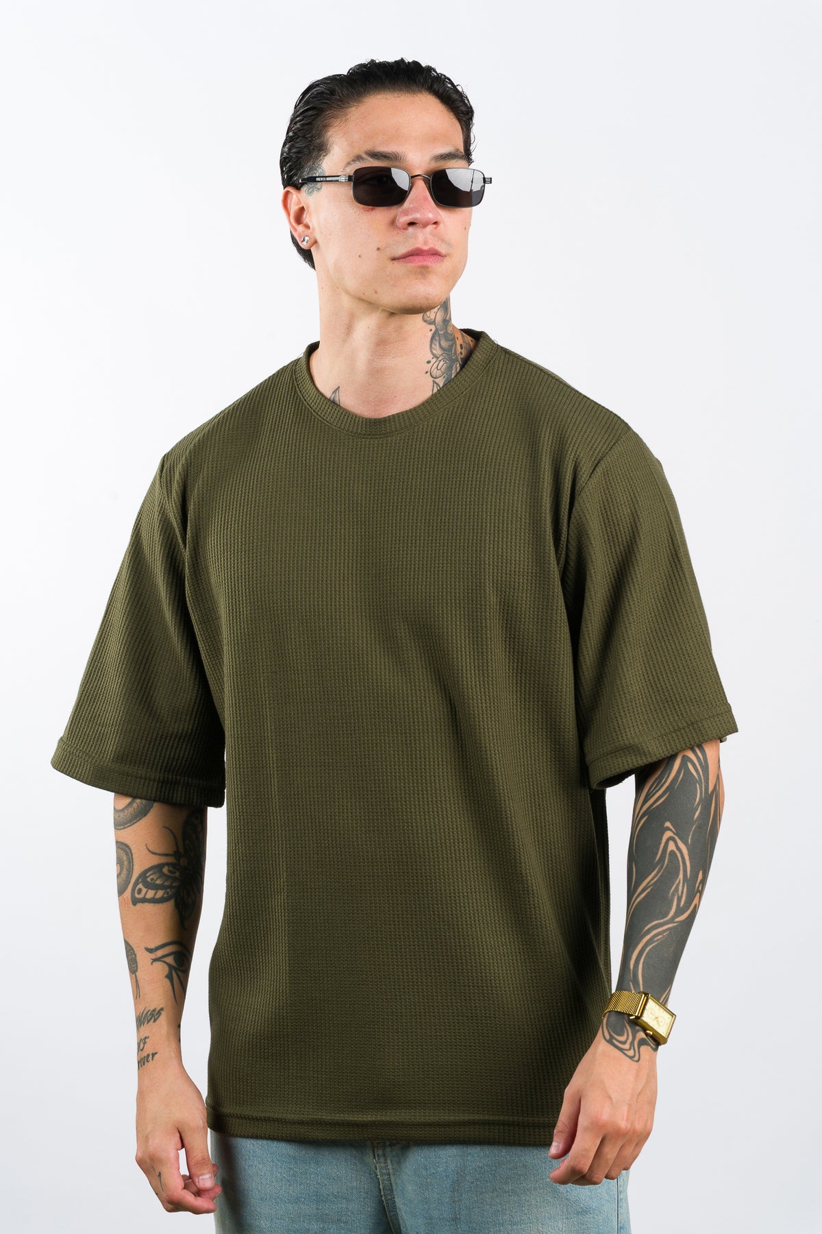 T-Shirt Over Text Q verde Musgo