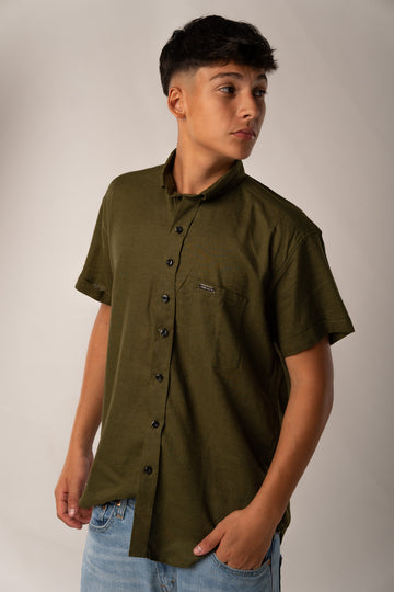 Camisa Button Verde Musg Lino