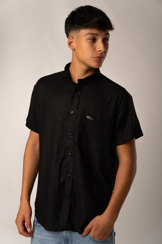 Camisa Button Negra Lino