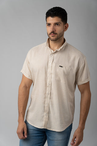 Camisa Button Beige Lino