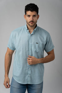 Camisa Button Menta Lino