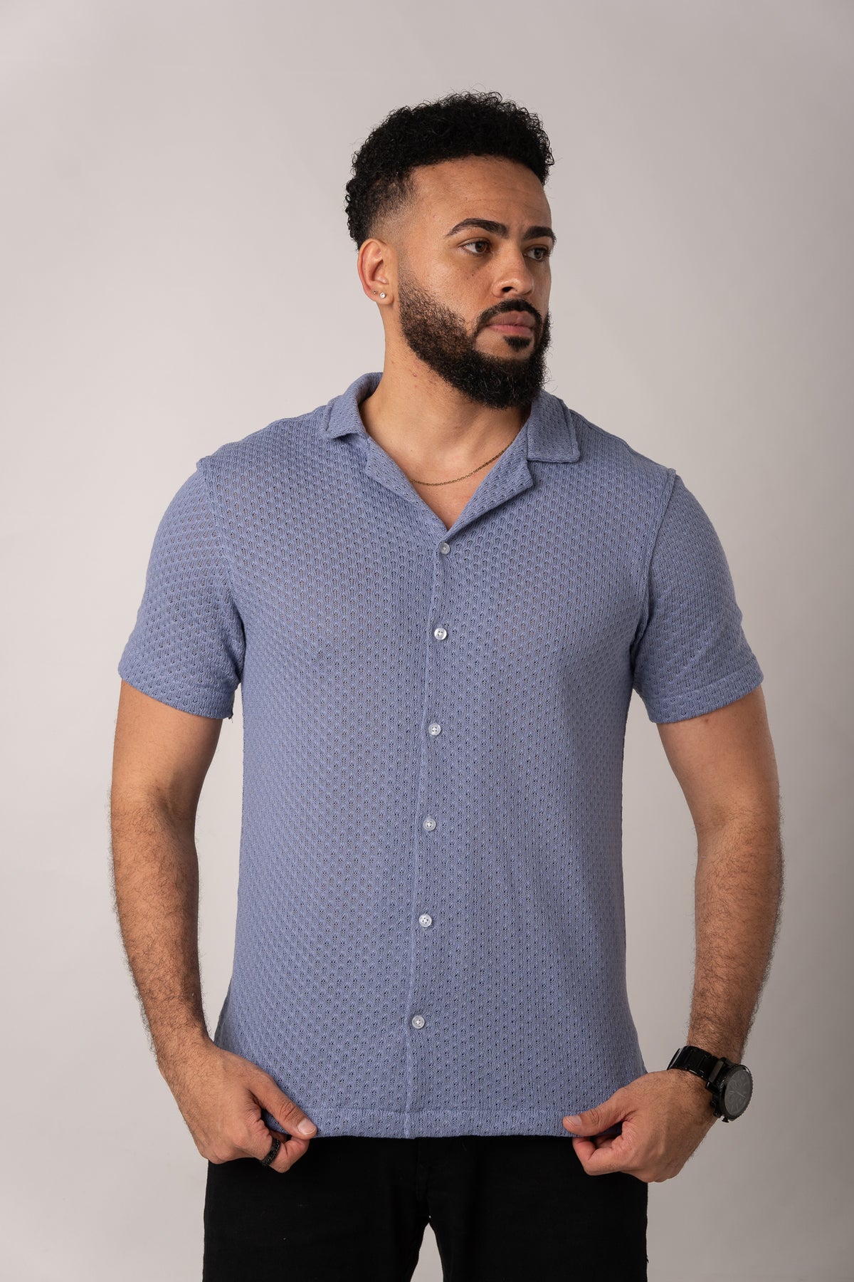 Camisa Over Tejida Mc Celeste - Voszmen