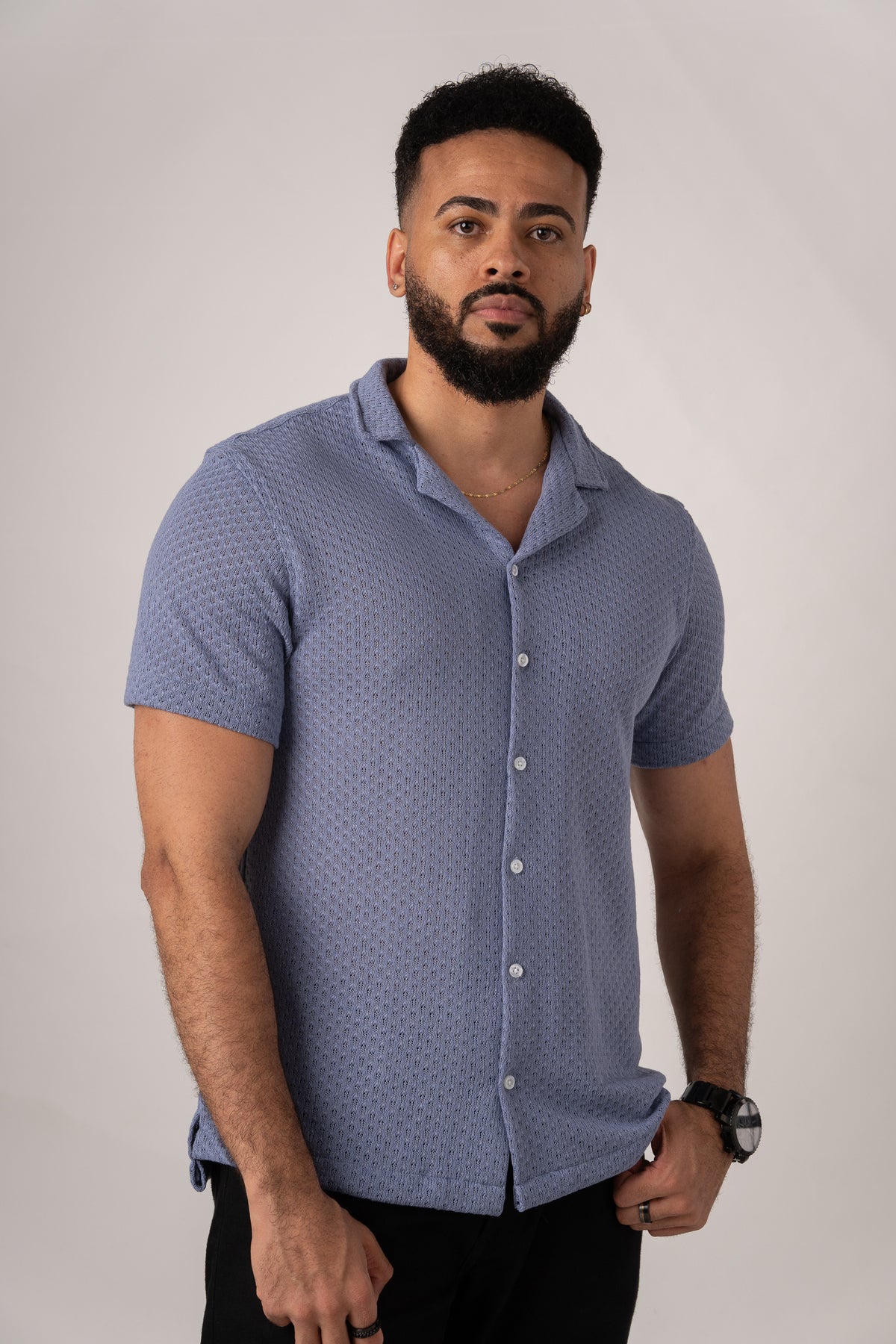 Camisa Over Tejida Mc Celeste - Voszmen