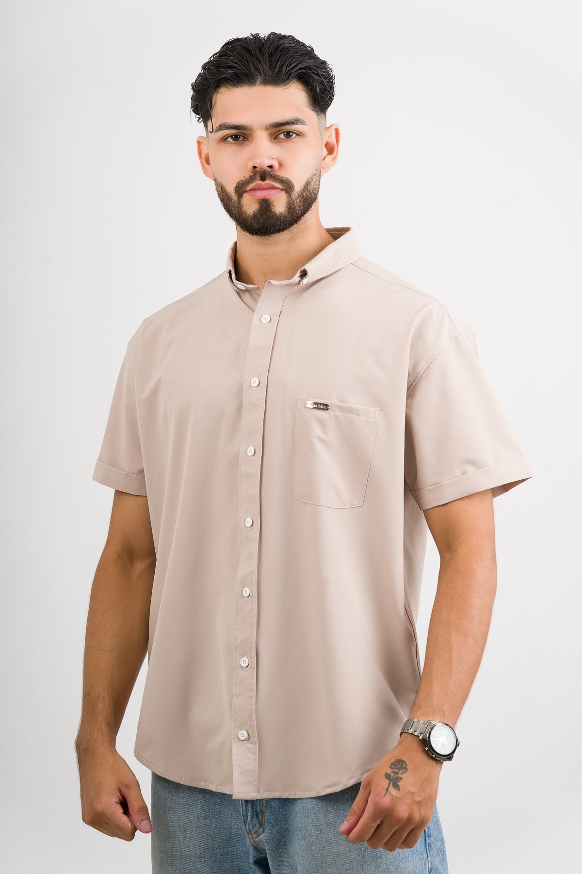 Camisa Button Triple Beige - Voszmen