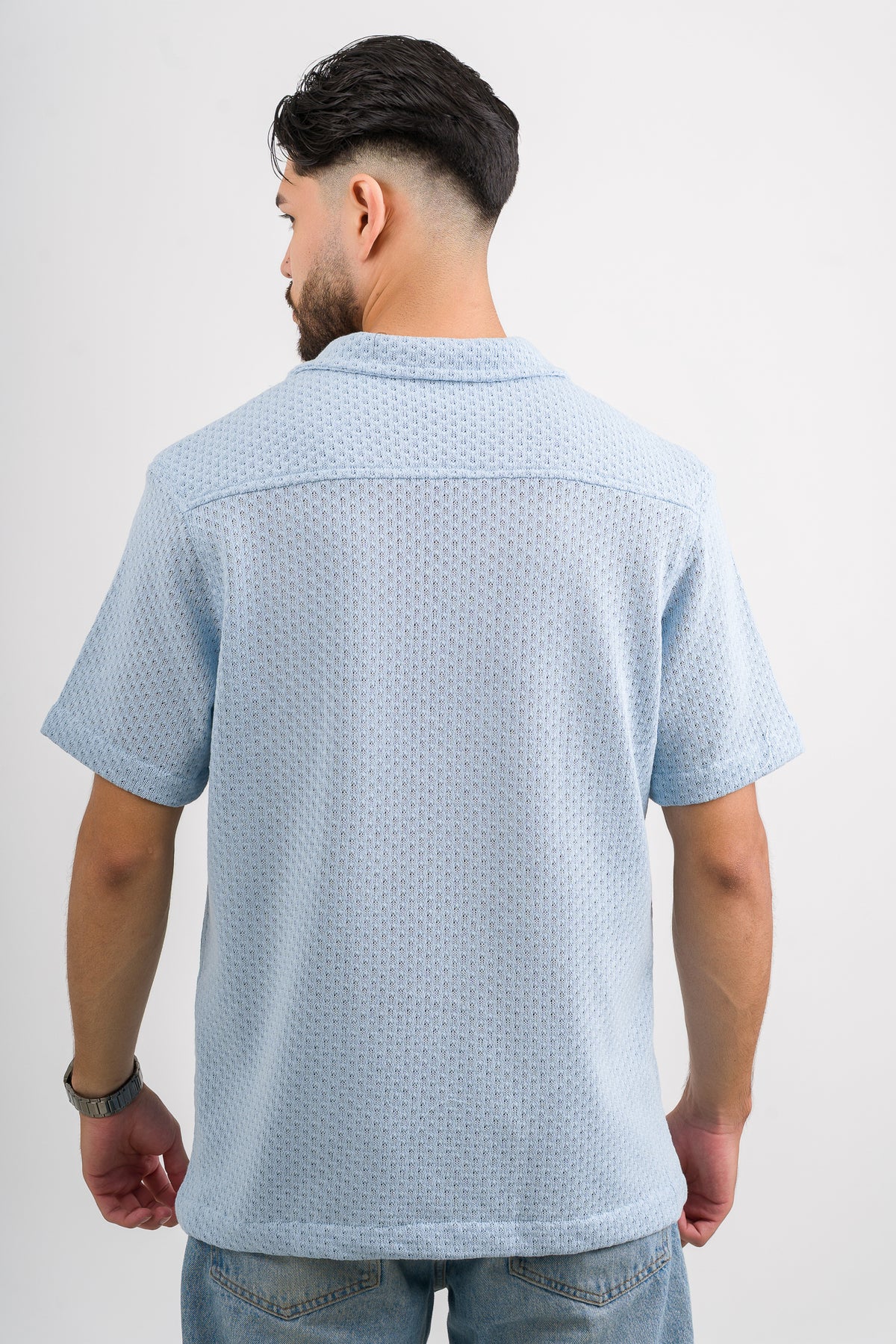 Camisa Over Tejida Mc Celeste Claro - Voszmen