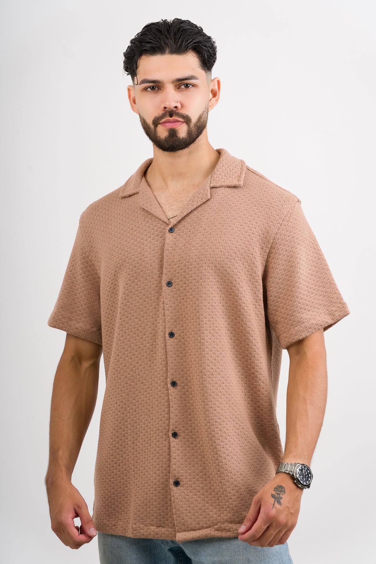 Camisa Over Tejida Mc Café - Voszmen