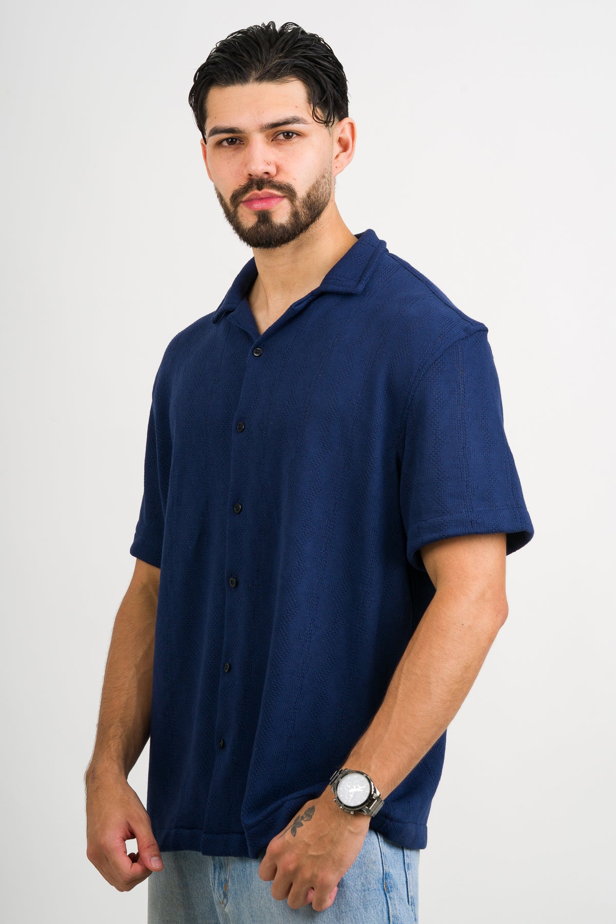 Camisa Over Tejida Mt Azul - Voszmen