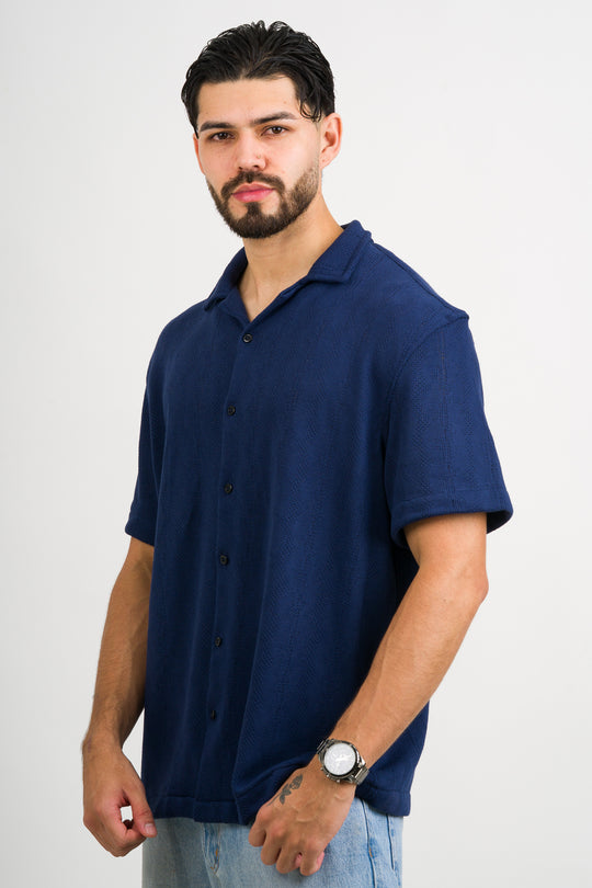 Camisa Over Tejida Mt Azul