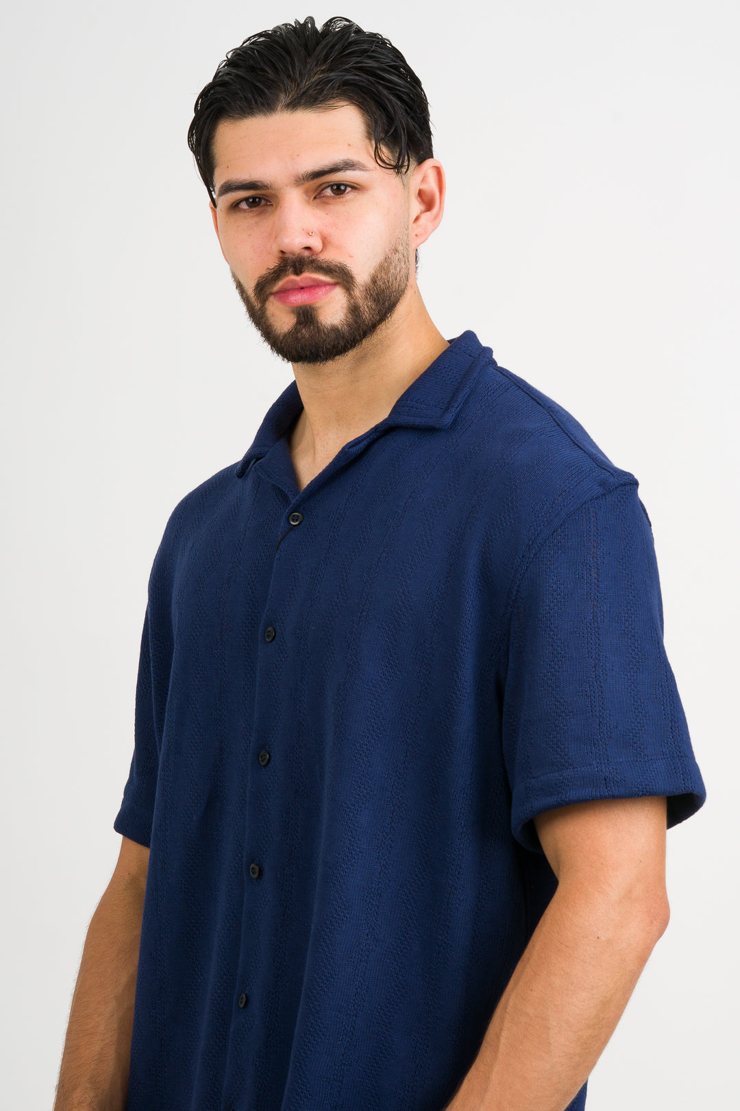 Camisa Over Tejida Mt Azul