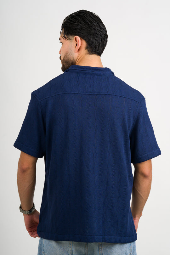 Camisa Over Tejida Mt Azul