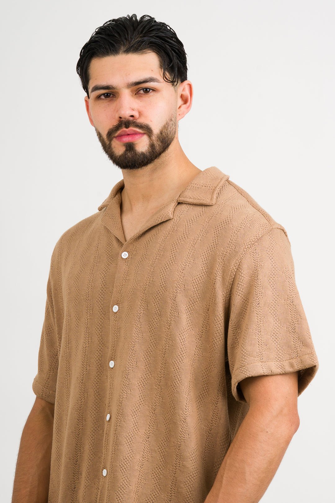 Camisa Over Tejida Mt café