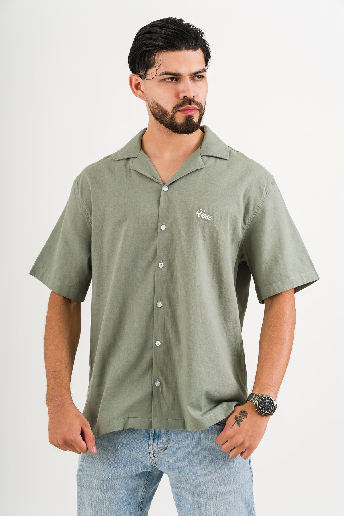 Camisa Over Lino Green Olive - Voszmen