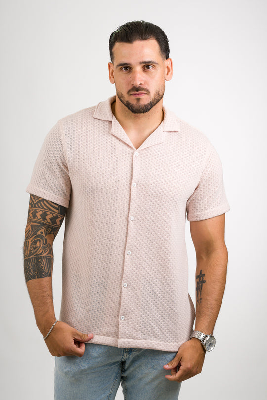 Camisa Over Tejida Mc Beige