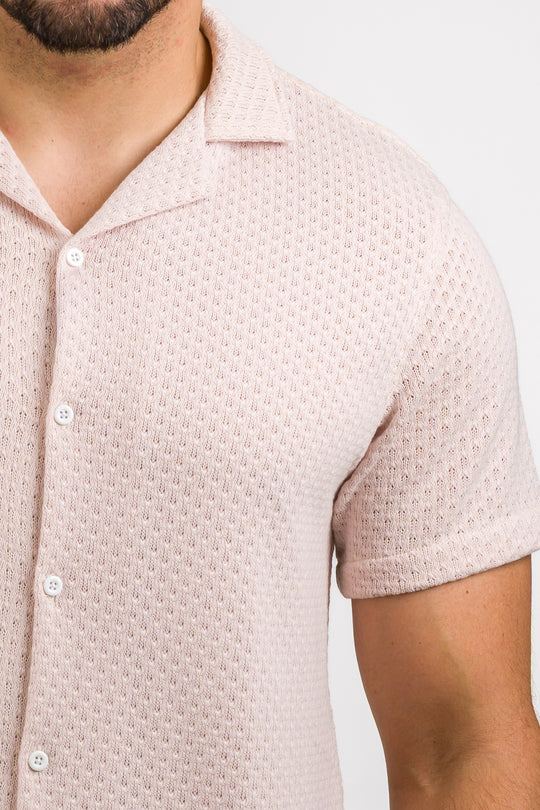 Camisa Over Tejida Mc Beige