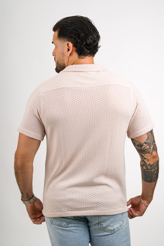 Camisa Over Tejida Mc Beige
