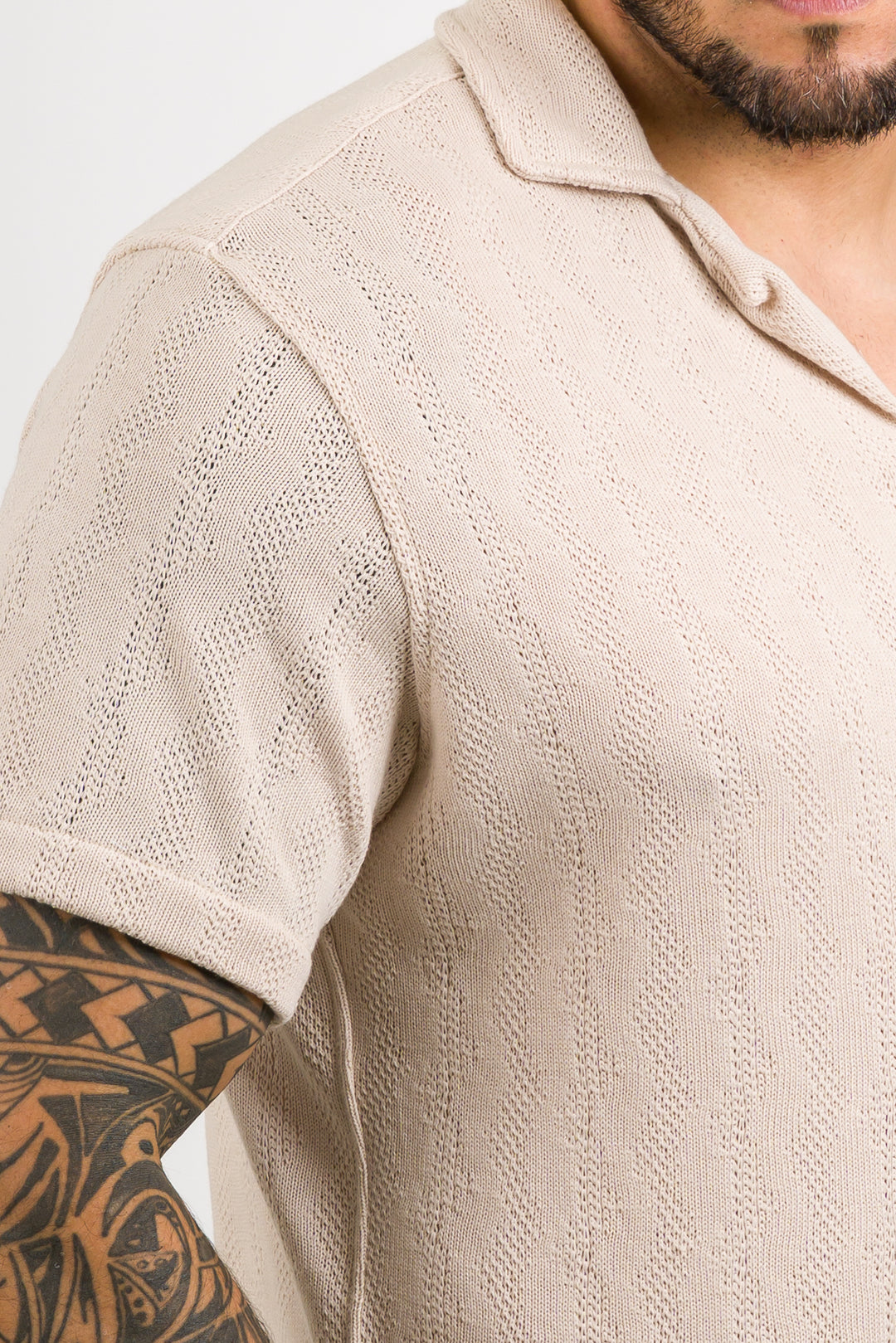 Camisa Over Tejida Mt Beige