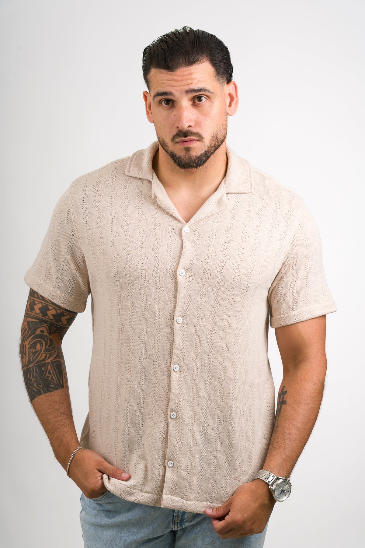 Camisa Over Tejida Mt Beige - Voszmen