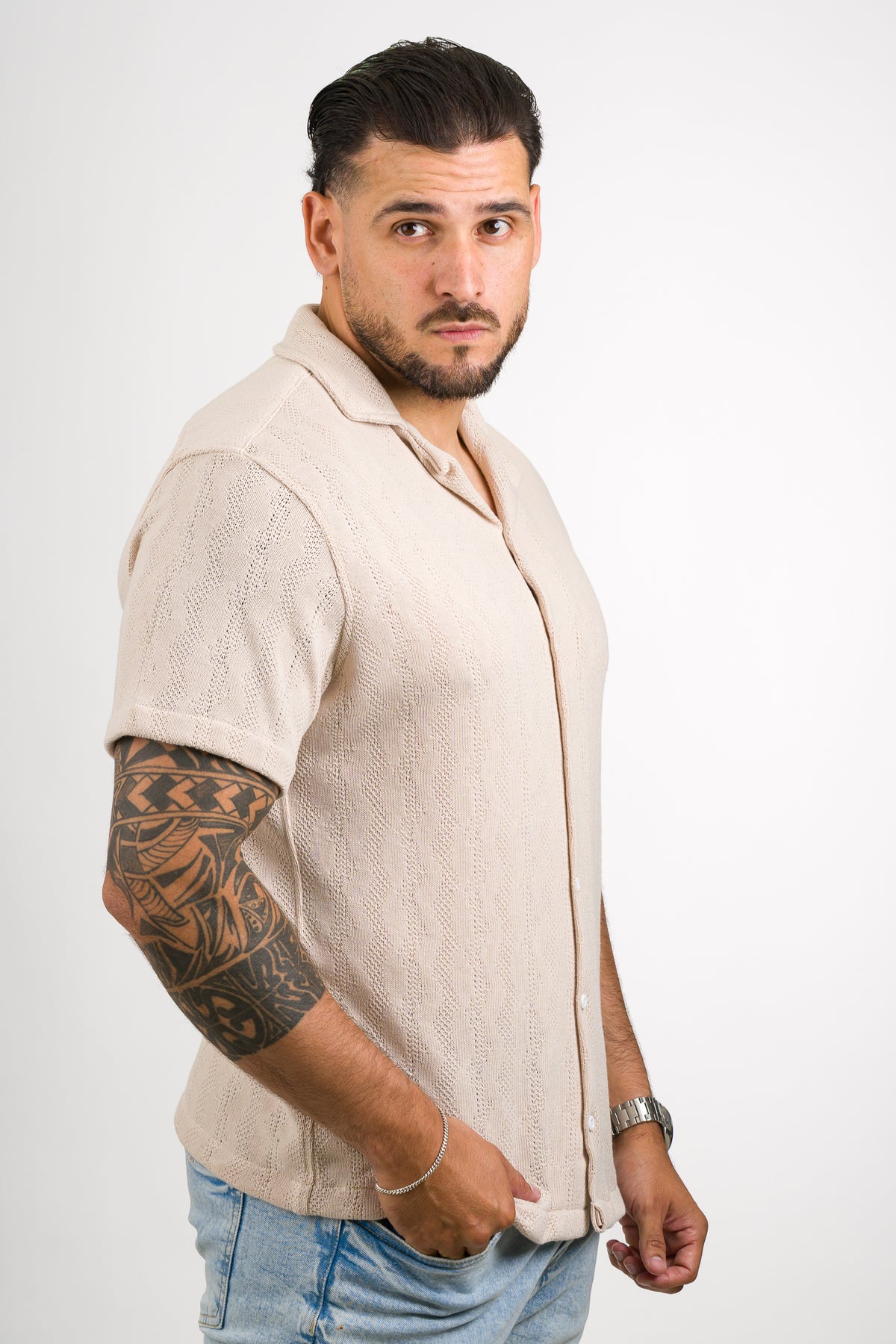 Camisa Over Tejida Mt Beige - Voszmen