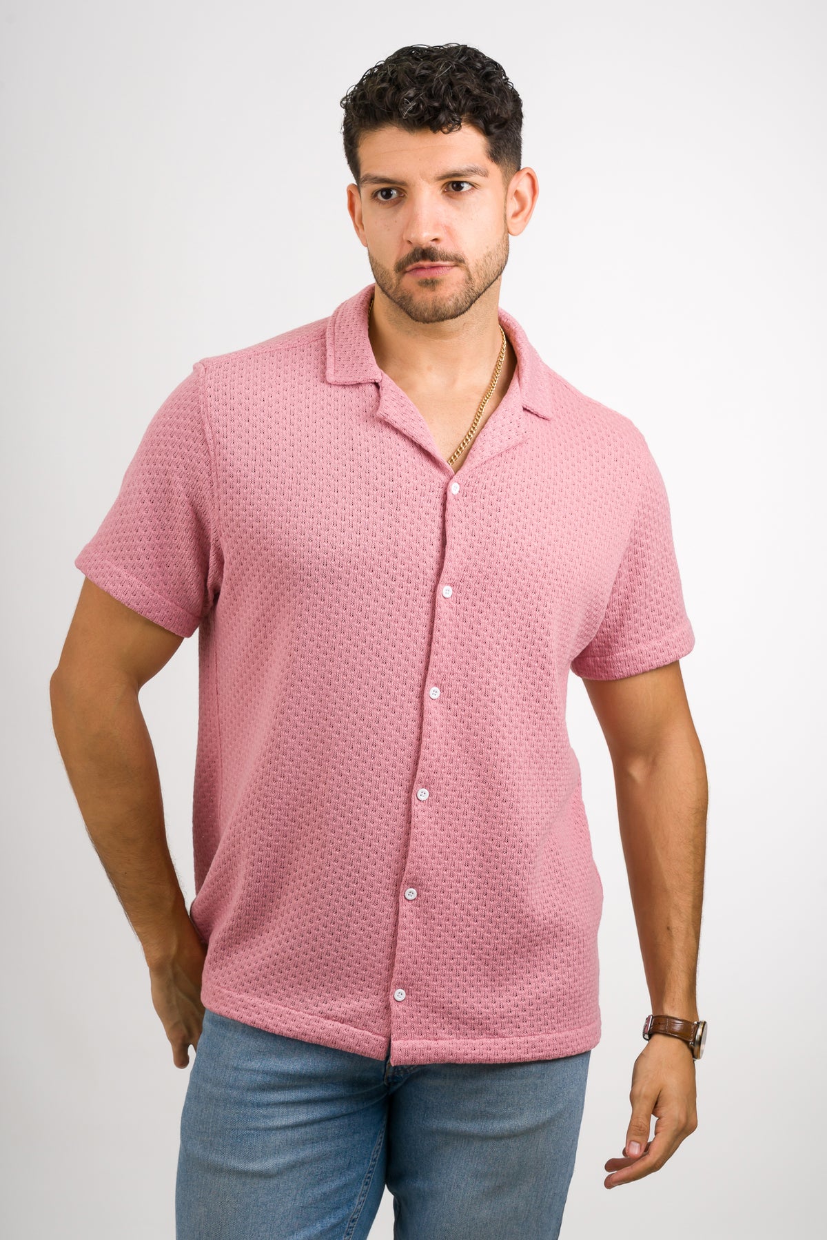 Camisa Over Tejida Mc Palo-Rosa - Voszmen