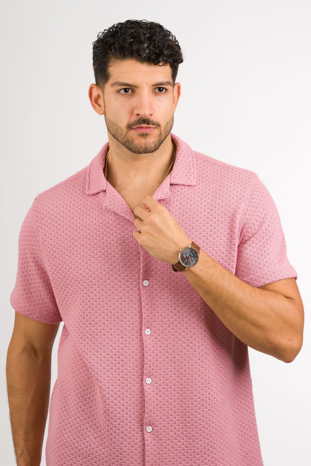 Camisa Over Tejida Mc Palo-Rosa