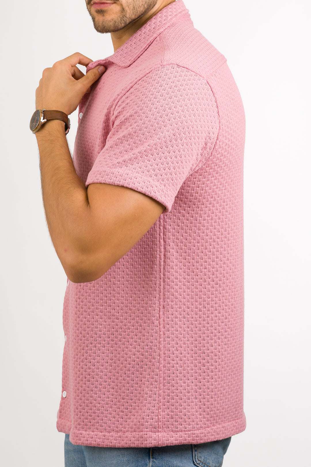 Camisa Over Tejida Mc Palo-Rosa
