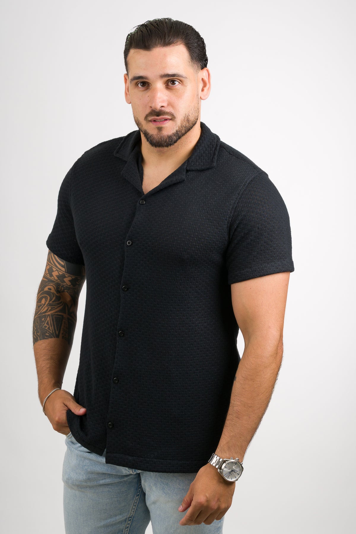 Camisa Over Tejida Mc Negra - Voszmen