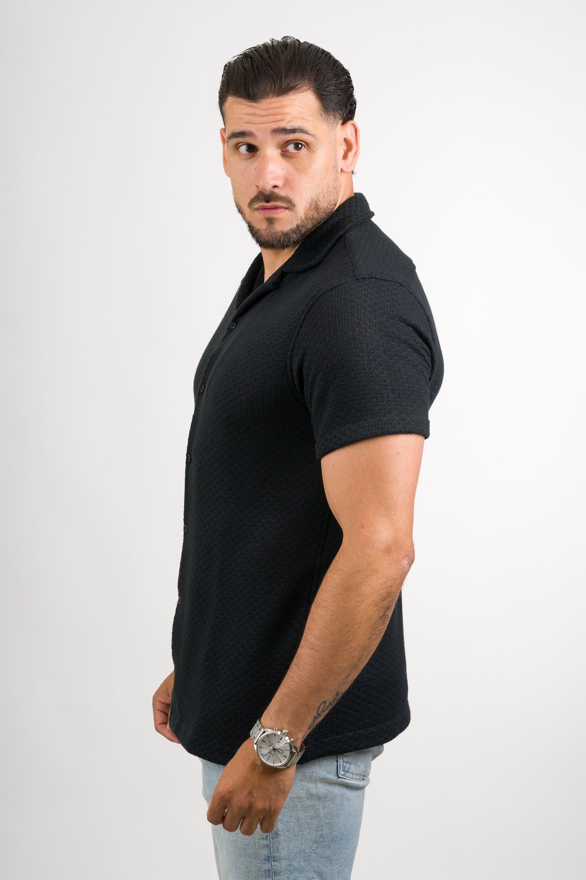 Camisa Over Tejida Mc Negra - Voszmen