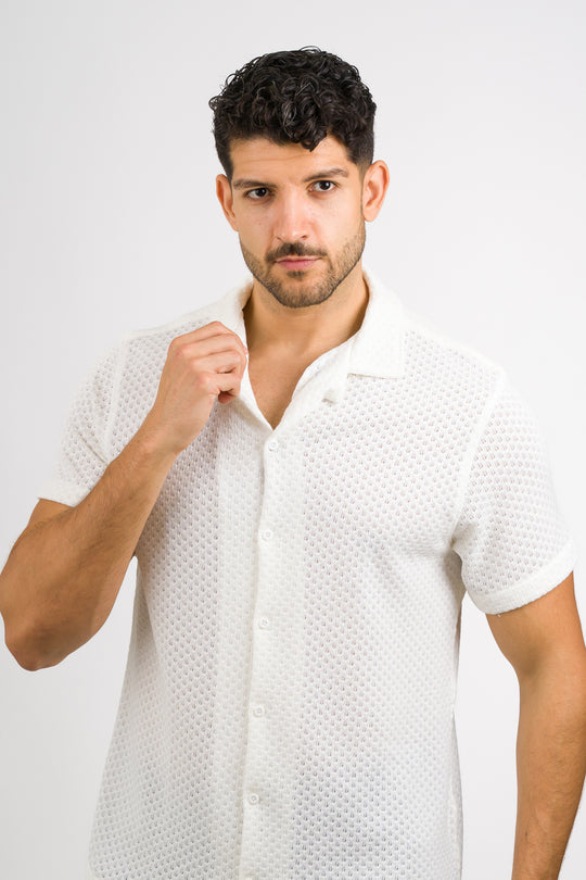 Camisa Over Tejida Mc Blanca