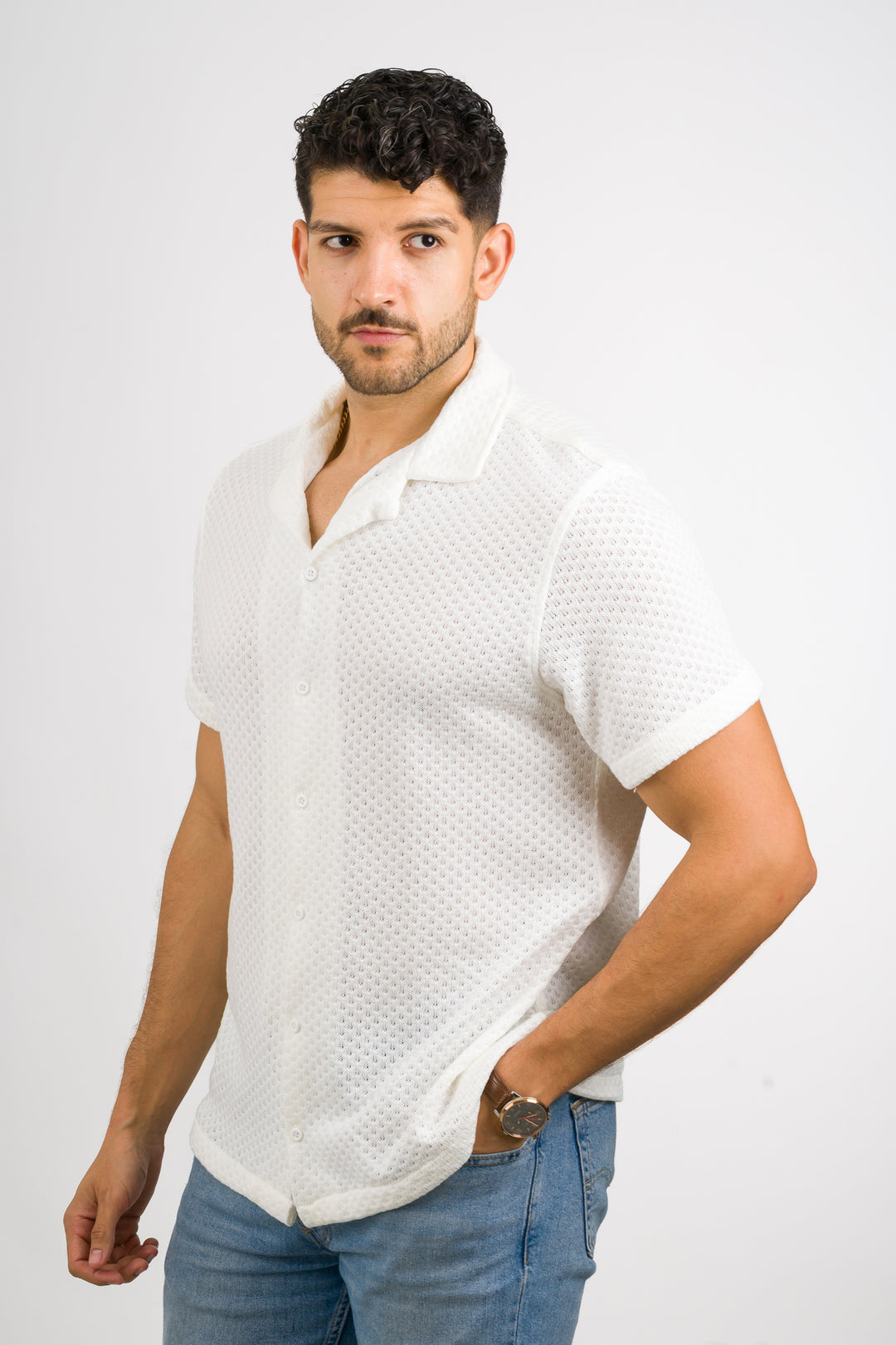 Camisa Over Tejida Mc Blanca