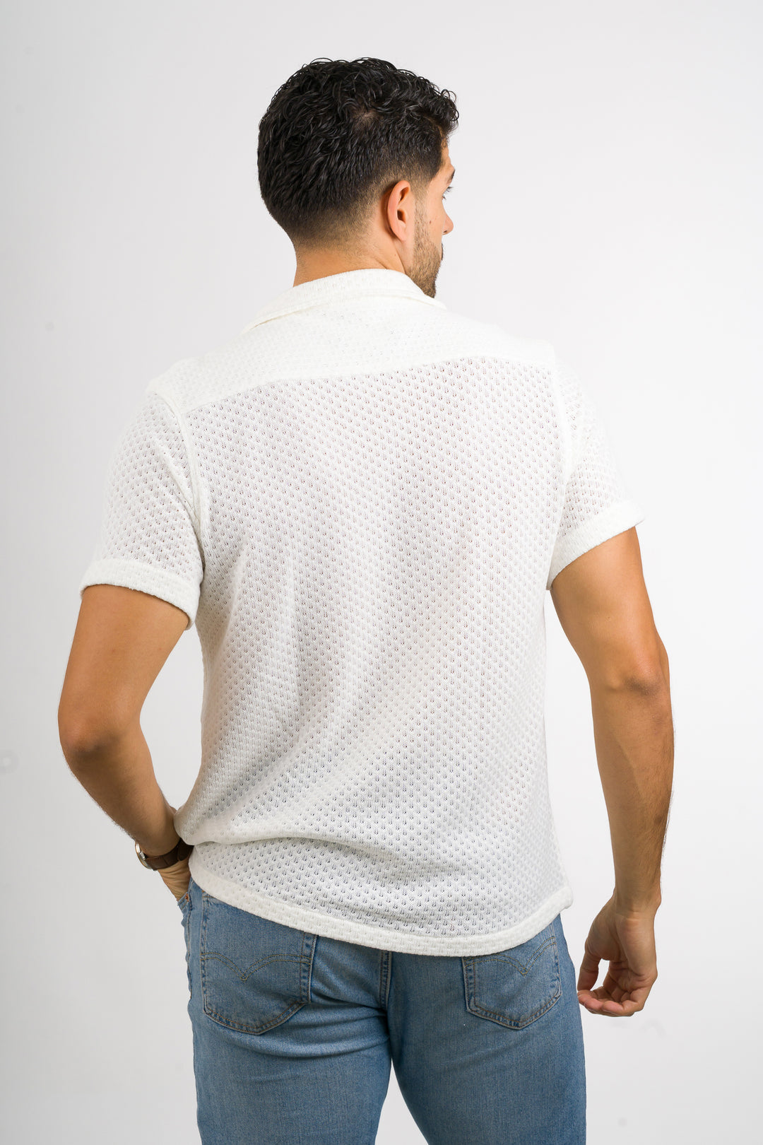 Camisa Over Tejida Mc Blanca