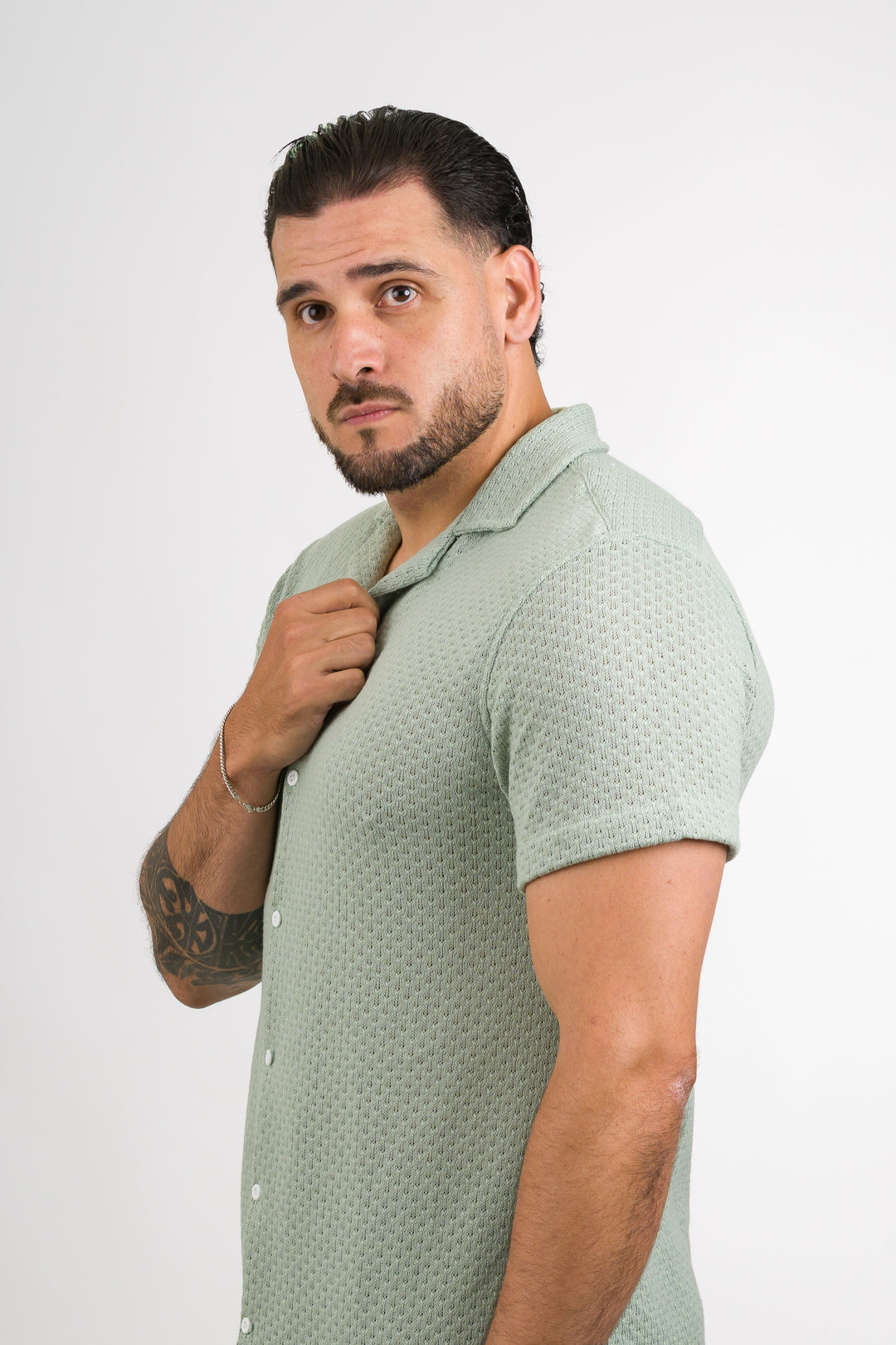 Camisa Over Tejida Mc Verde Pastel
