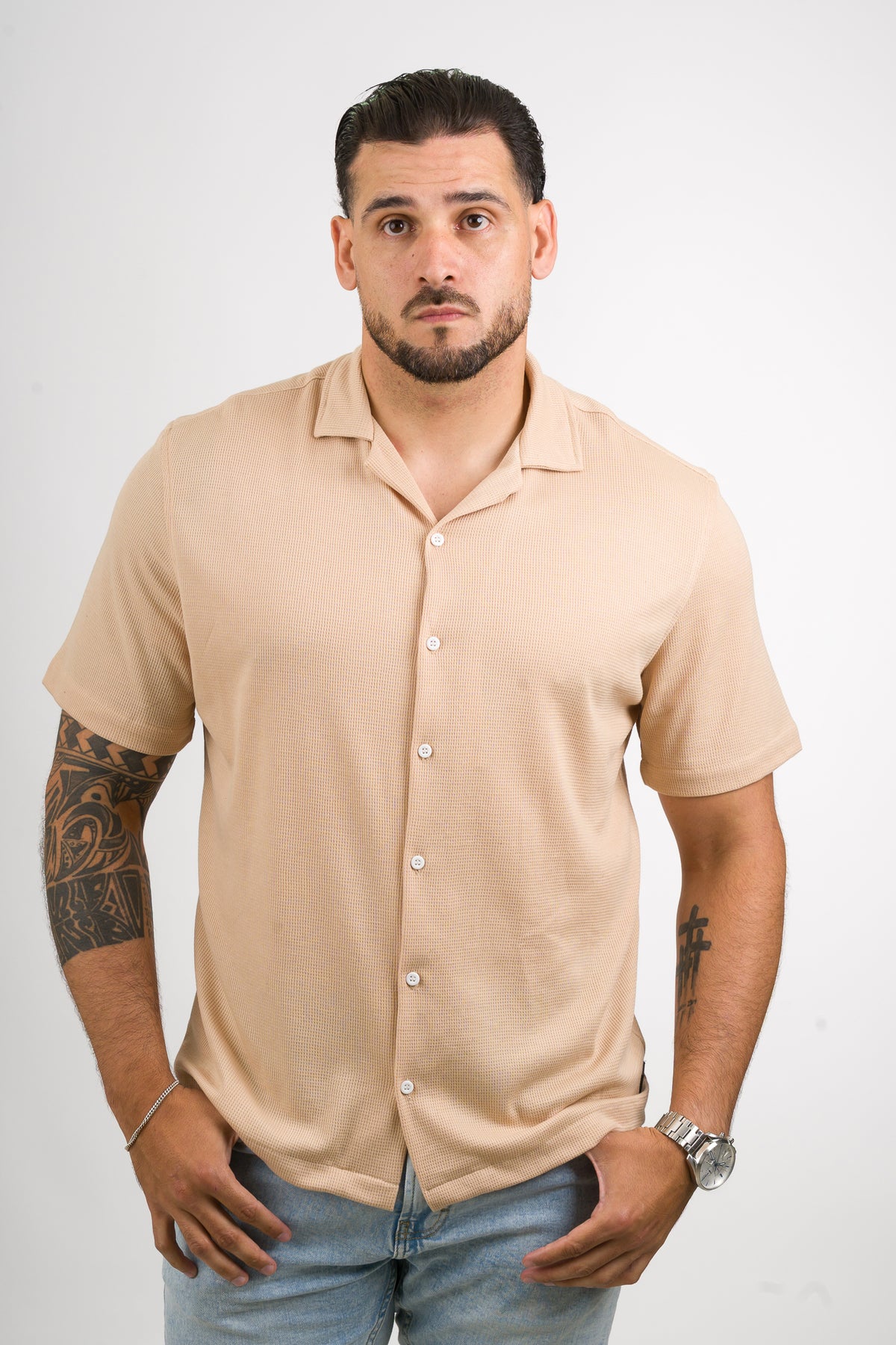 Camisa Text M Beige Claro - Voszmen