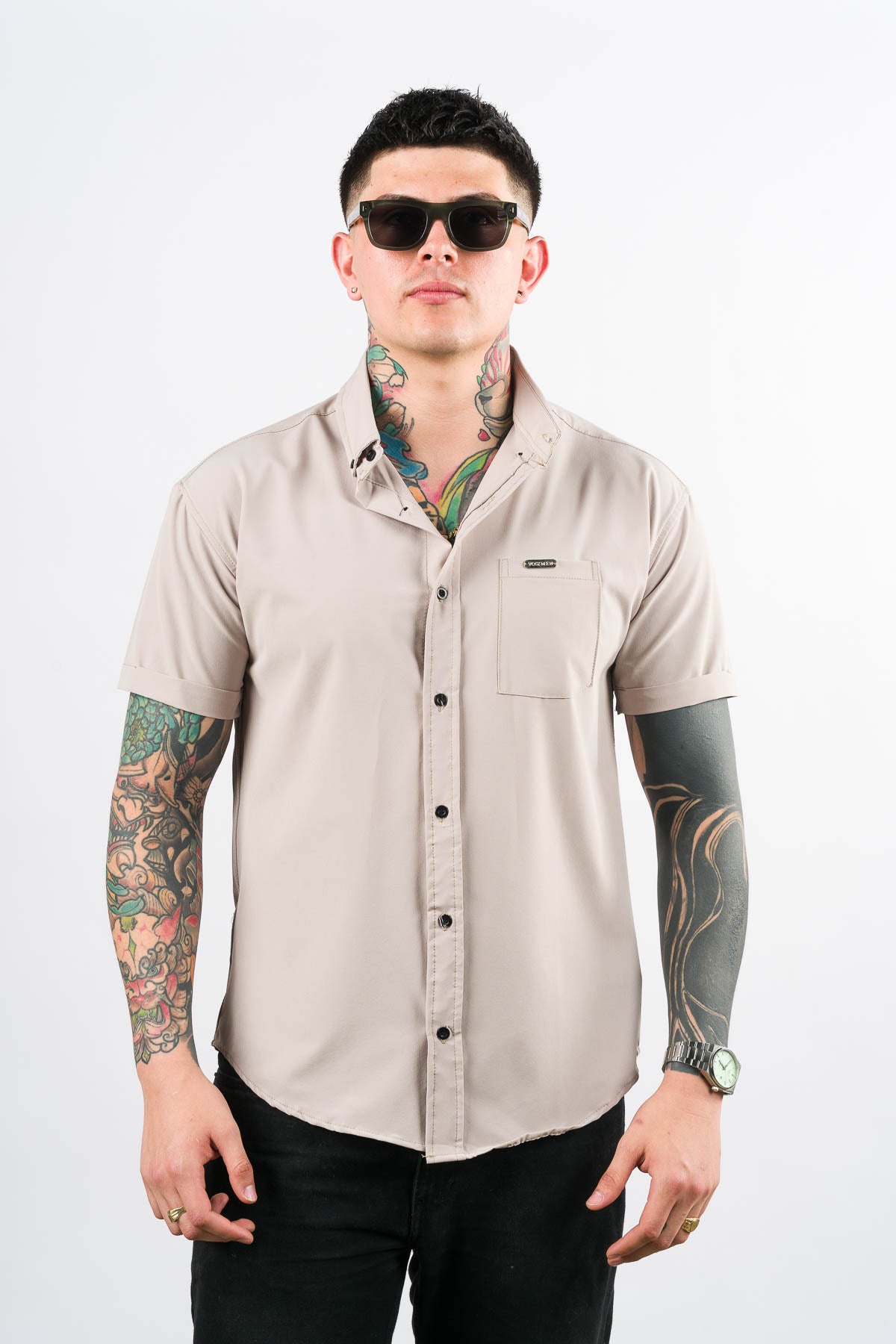 Camisa Button Triple Beige - Voszmen