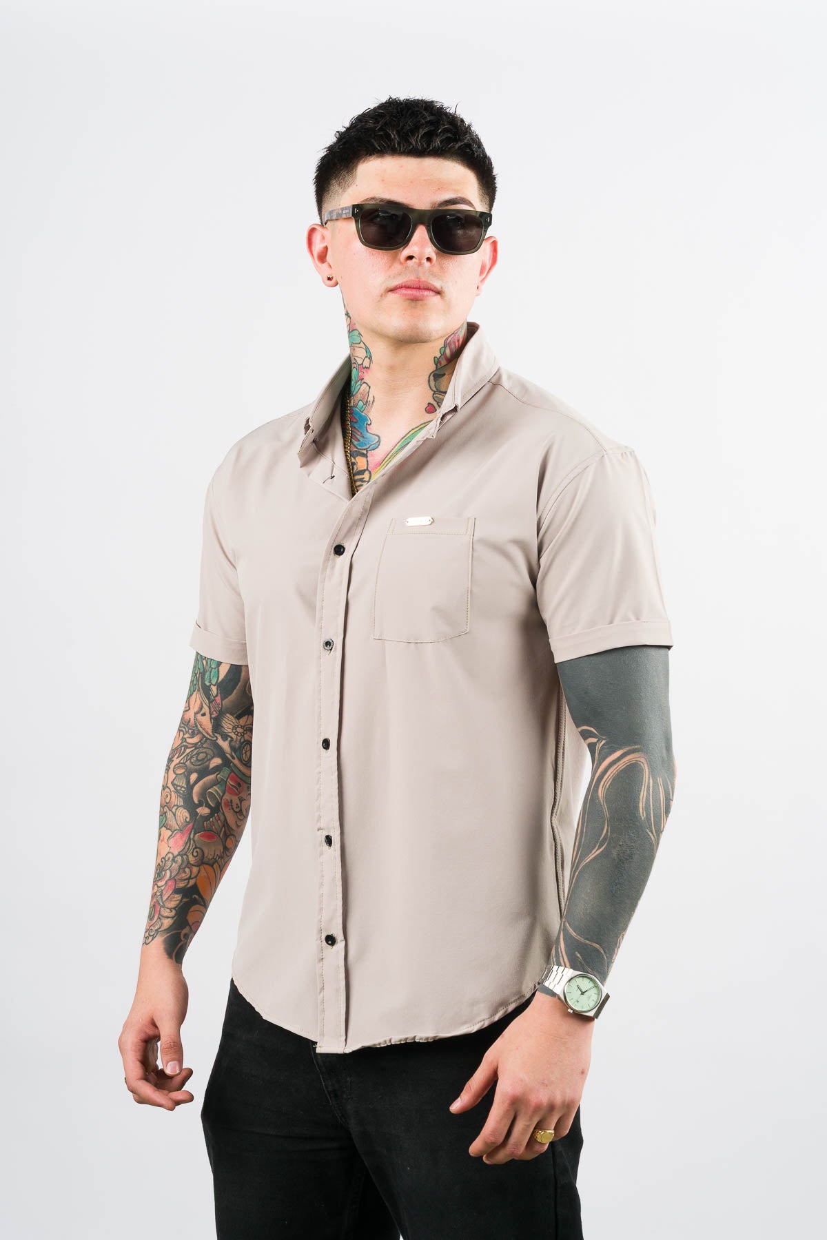 Camisa Button Triple Beige - Voszmen