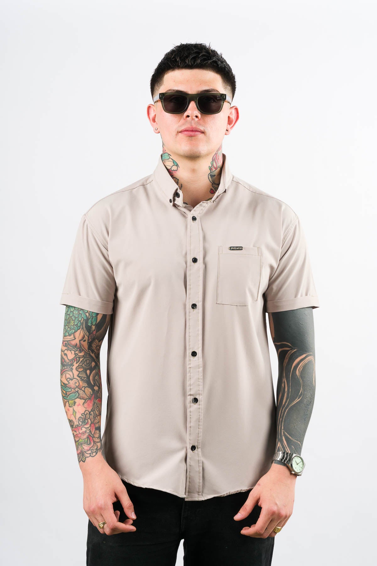 Camisa Button Triple Beige - Voszmen