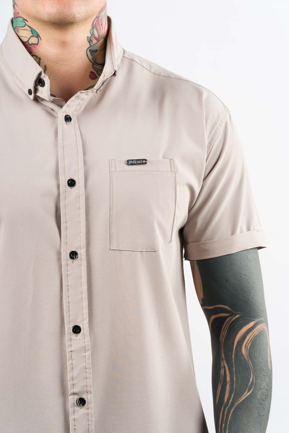 Camisa Button Triple Beige - Voszmen