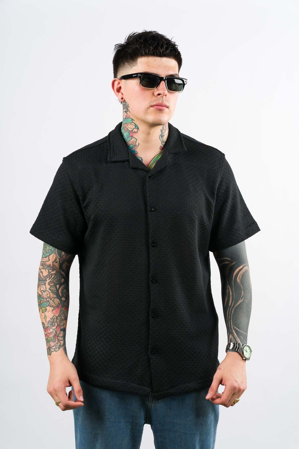 Camisa Over Tejida Mc Negra - Voszmen